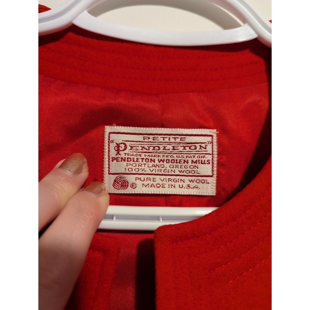 Vintage Pendleton Red 100% Wool Open Cropped Jacket Blazer Size XS Petite USA - Picture 5 of 8